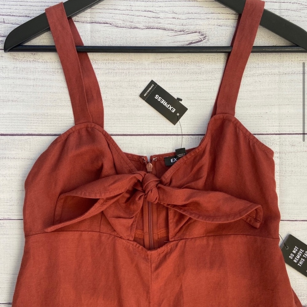 Express Linen blend tie front jumpsuit - Picture 6 of 6